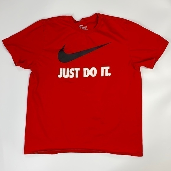 Nike Red Black Swoosh Just Do It Athletic Cut Tshirt XL - Picture 1 of 6